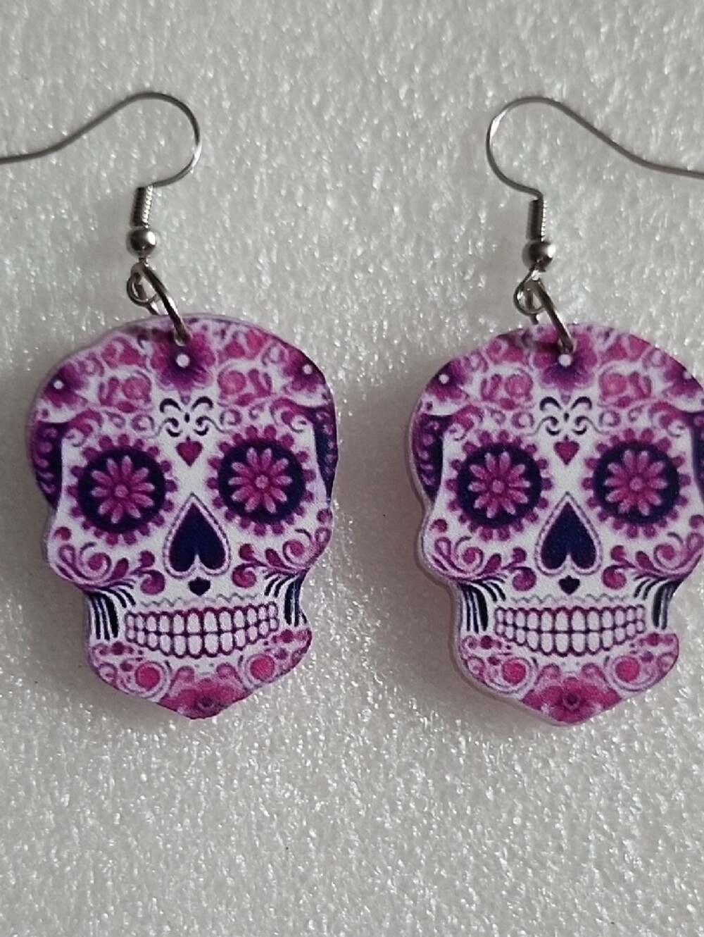 Hand Crafted Pink & Purple Sugar Skull Earrings